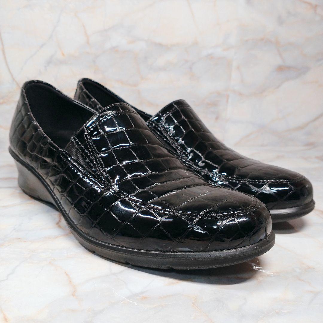 ECCO Felicia クロコ型押し 本革 エナメル ローファー 38