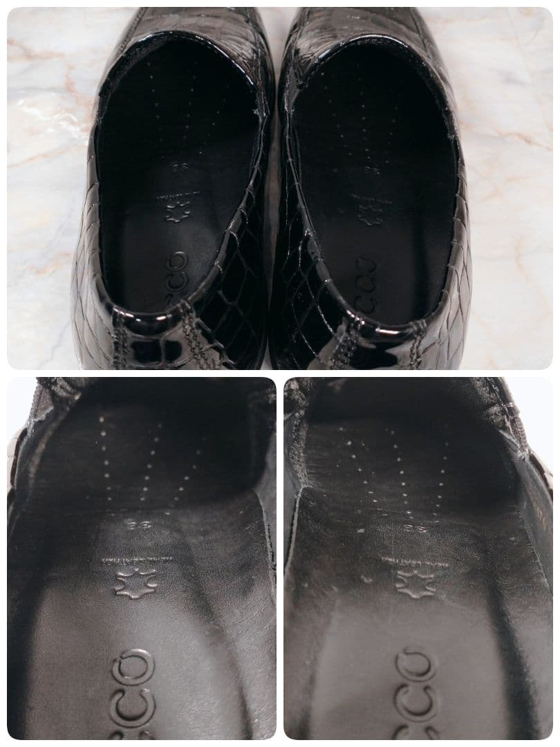 ECCO Felicia クロコ型押し 本革 エナメル ローファー 38