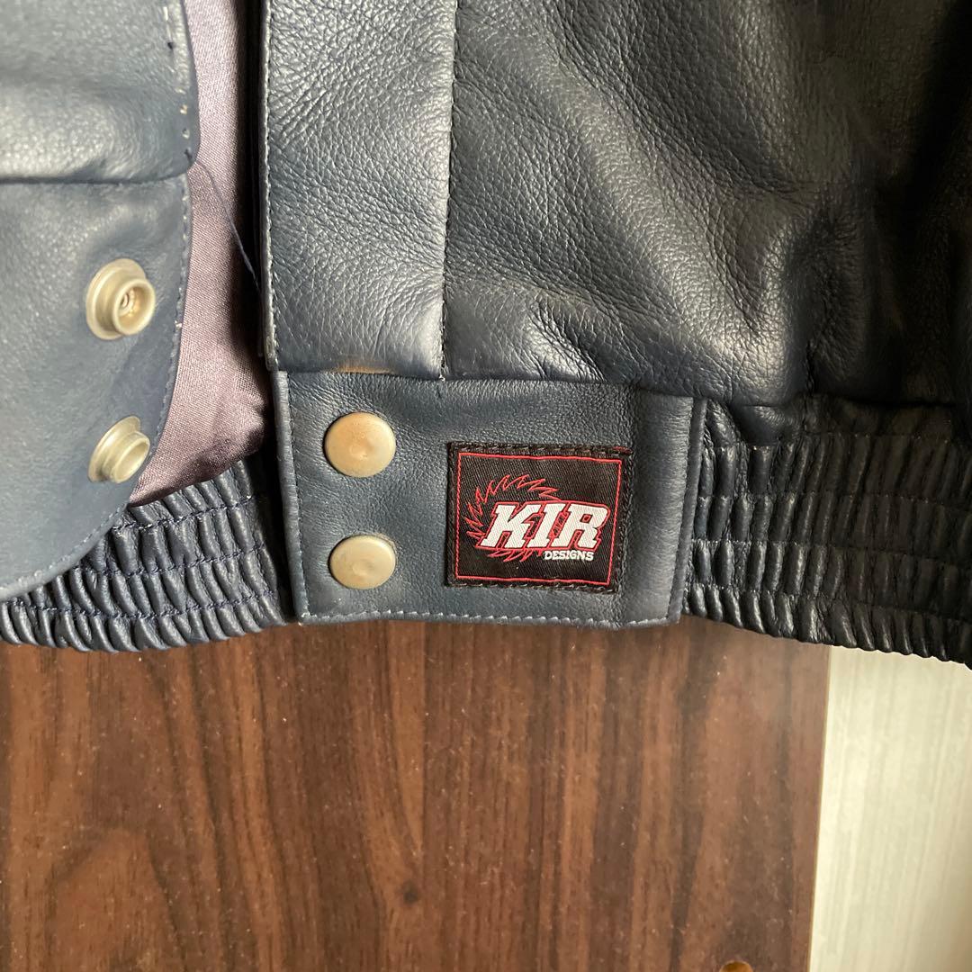 スタジャン 黒/青　本革　オリジナル