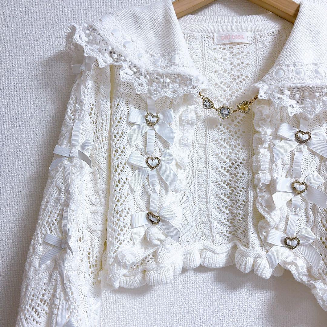 LIZLISA✨クロップド透かしセーラーカーディガン　ハート　リボン　ケーブル
