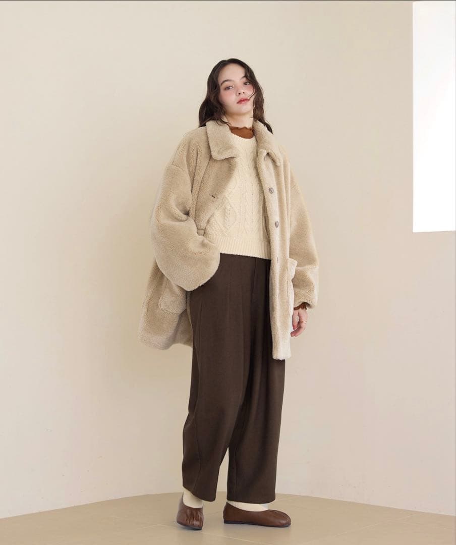 OLUN オルン　きりまる　ルーズ2wayボアコート　ベージュ　M