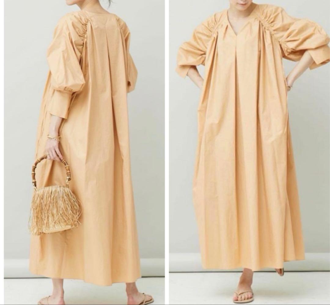 カレンソロジー　コットンドロストスリーブワンピース　マキシ丈　Vネック