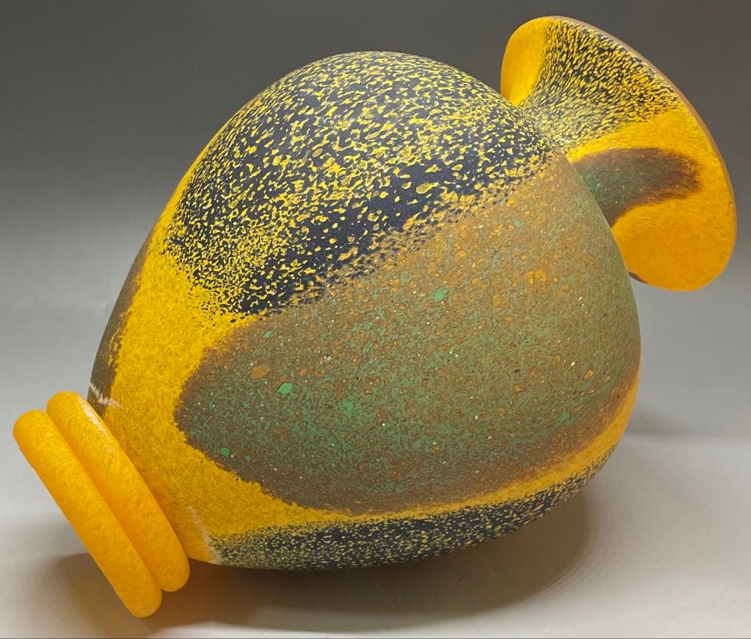 岩田糸子　秋詩　ガラス花瓶　花入　共箱　N417