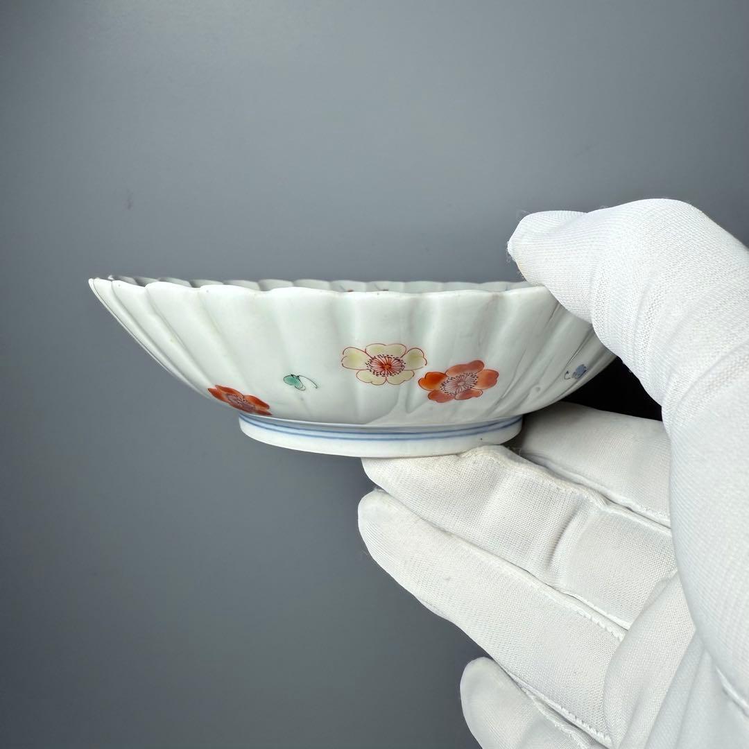 江戸時代　柿右衛門　錦　龍図花鳥絵菊花形皿　五点　博物館級　古美術　古伊万里