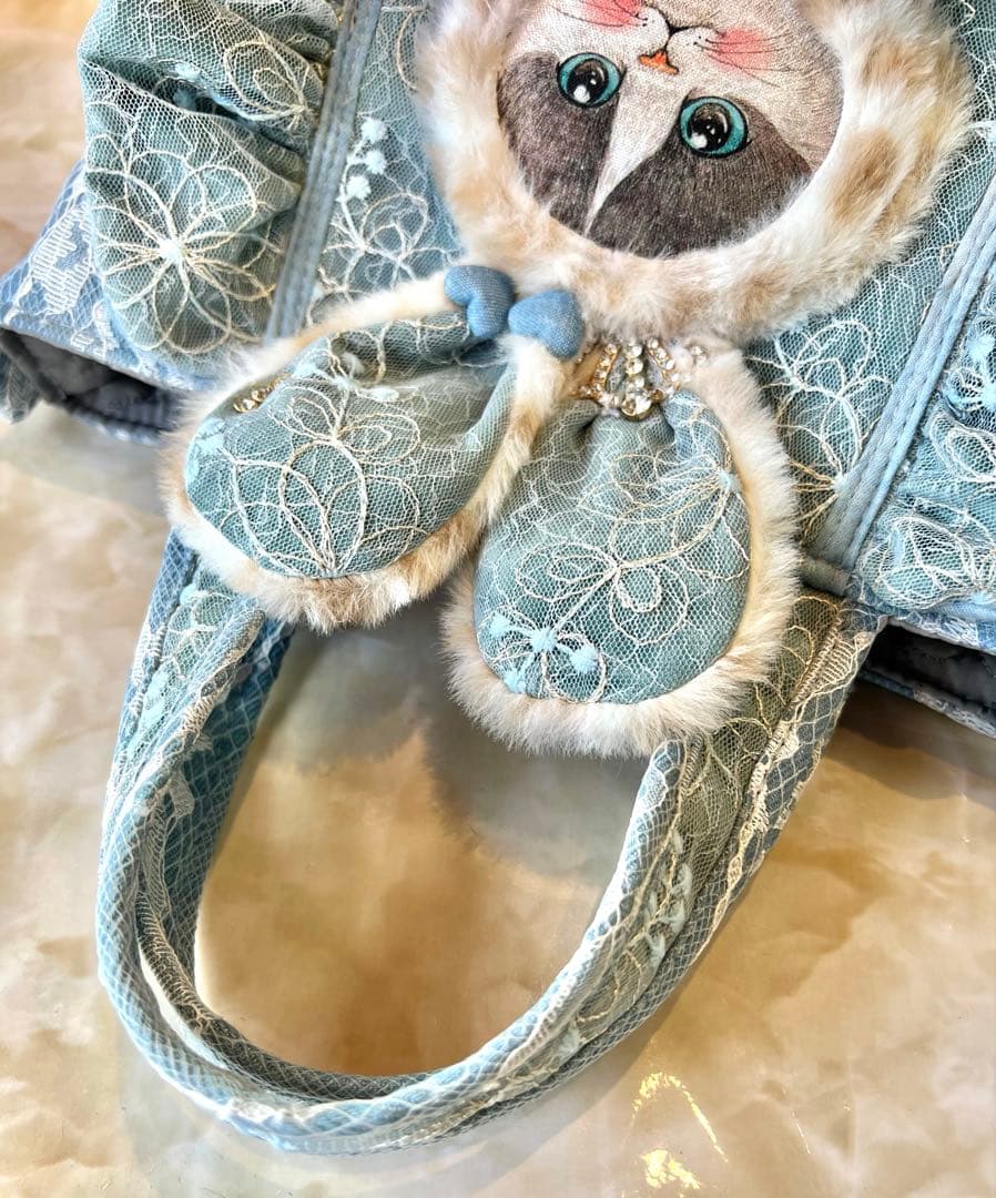 コヤンイサムチョン　レースデニム×ラメレース　ふんわりフリルバッグ