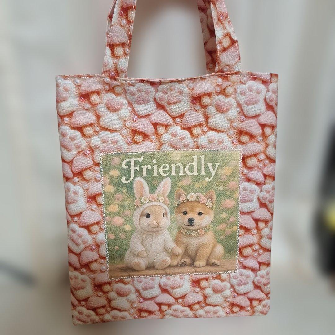 激レアねこパネル生地　ハンドメイド　ミニバック　まちなしバッグ　ポーチ