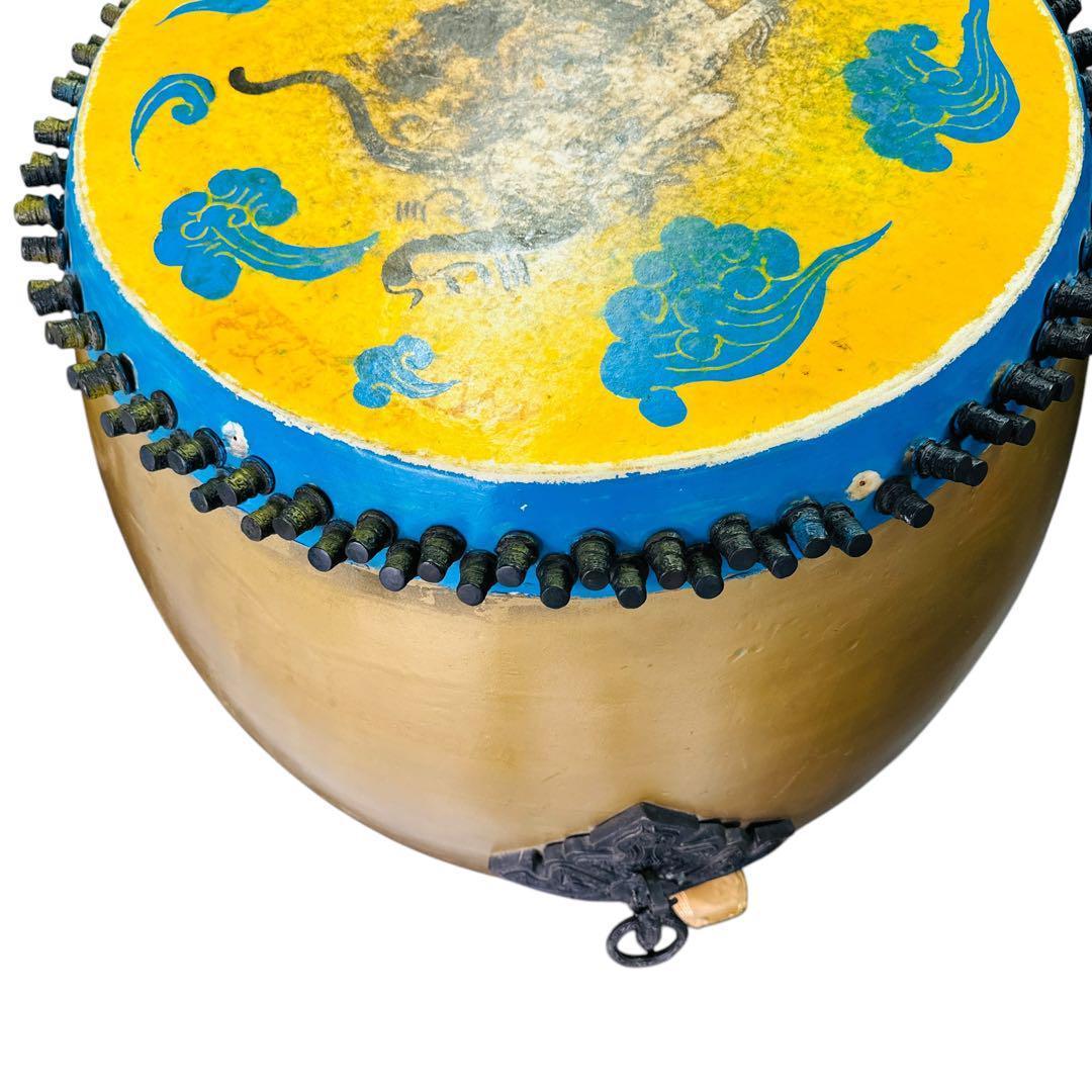 長胴太鼓 装飾付き 和太鼓 龍彫刻台座セット 大型 祭り 神輿用 神楽 打楽器