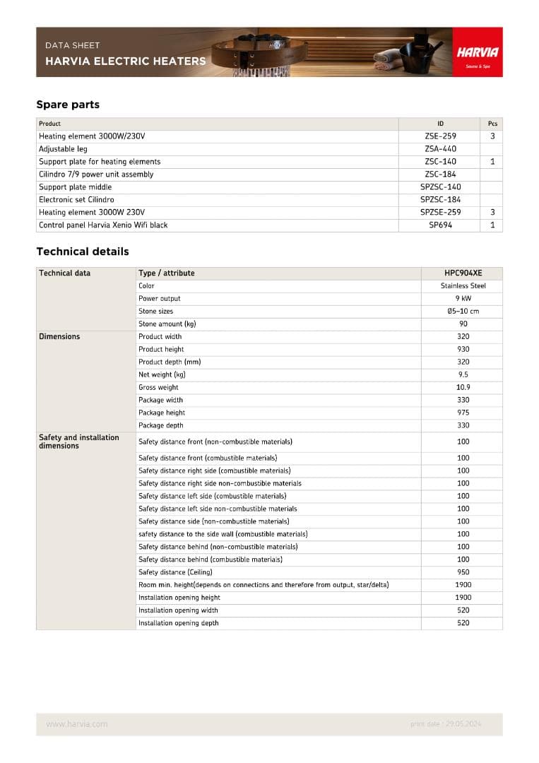 電源２ｍ　HARVIA CILINDRO PC90　200V 9.0KW