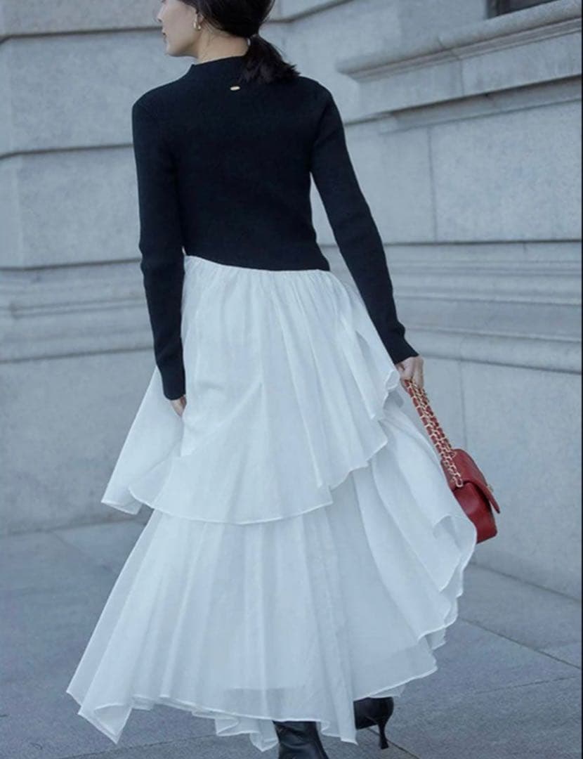 新品anuansイレギュラーヘムドッキングニットワンピース