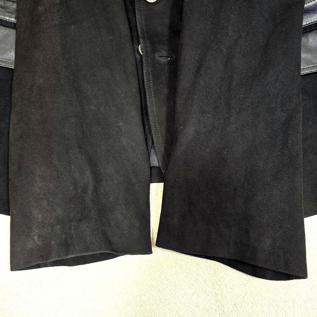 希少 Burrone レザー×スウェード切替ジャケット 黒 ドローコード付 XL