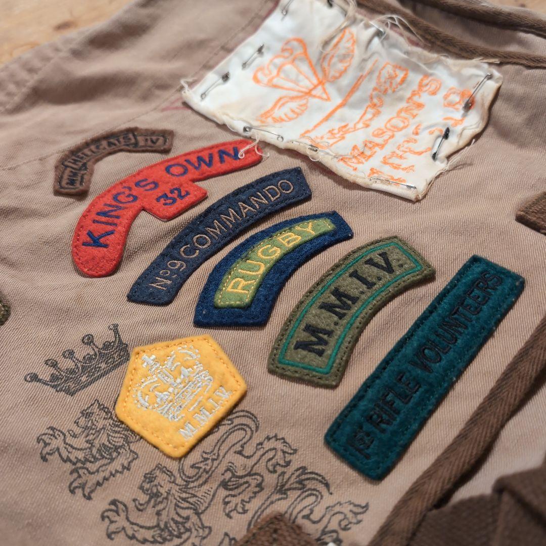 ラルフローレン　ラグビー　ダメージ加工　刺繍パッチ付きベージュショルダーバッグ