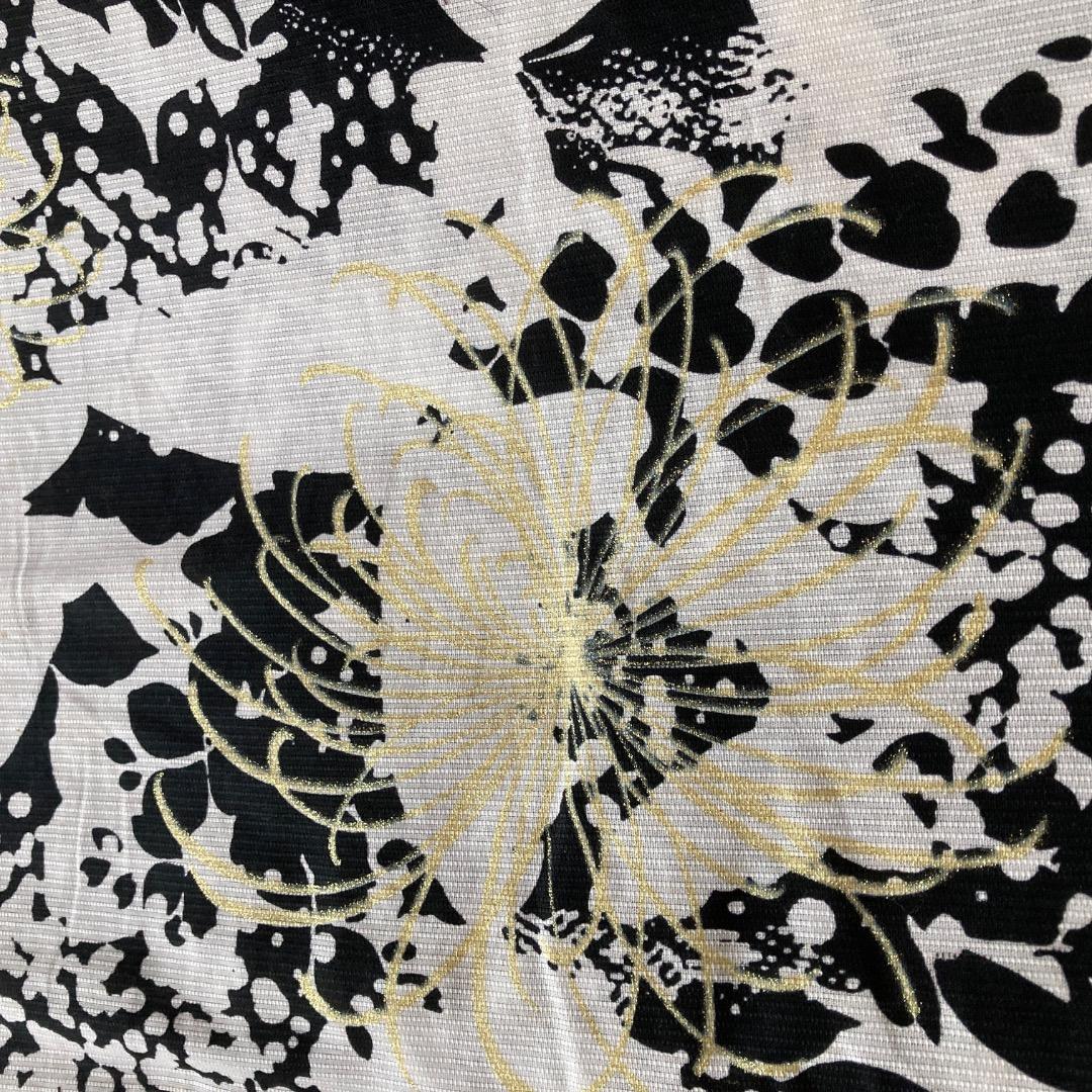 ☆美品☆ レディース浴衣 帯 白地 黒模様 金刺繡　2点セット