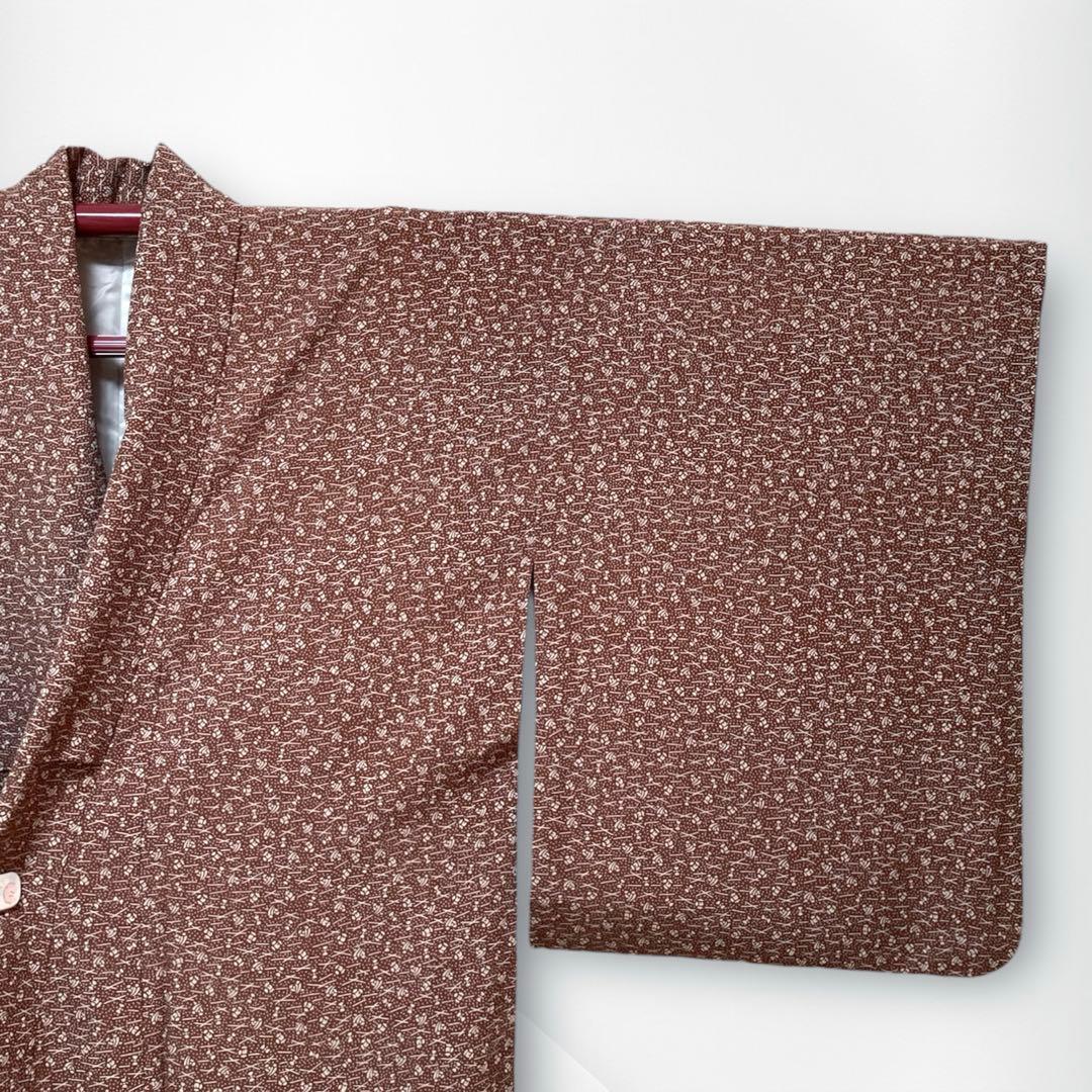 【美品✨】東レシルック　さんび　洗える着物　小紋　雀色　宝尽くし　吉祥文様D3