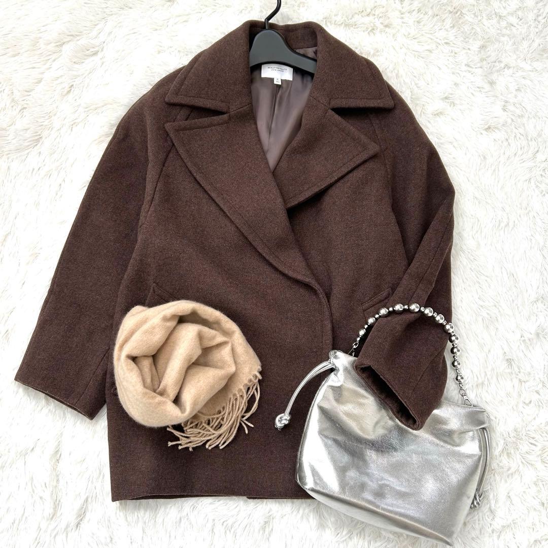 【極美品】BEAUTY&YOUTH ブラウンウールコートマンテコ