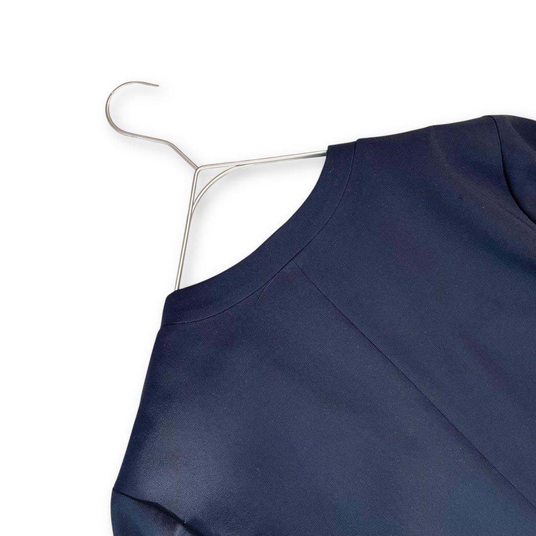 極美品✨SOÉJU ロングノーカラージャケット ネイビー ストレッチ L 濃紺
