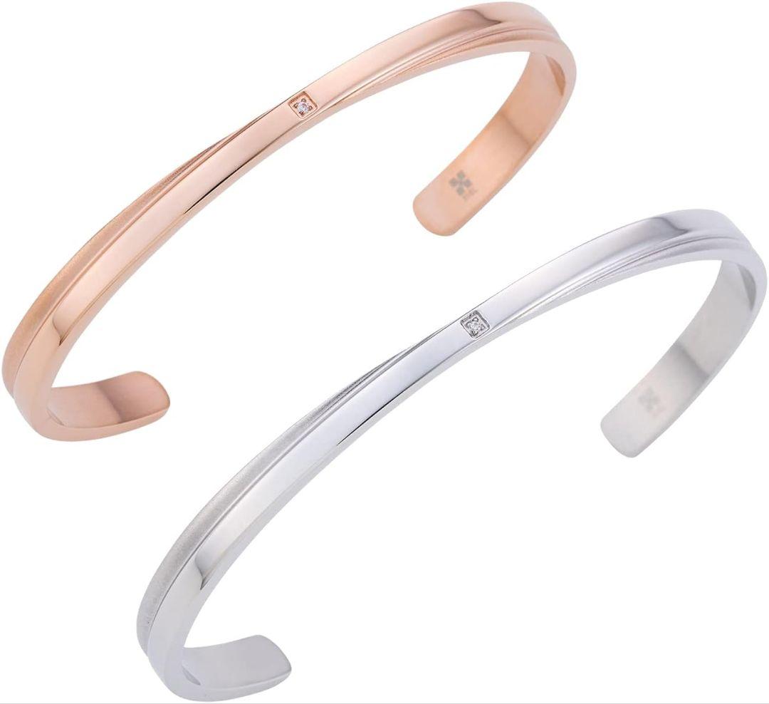 [ホワイトクローバー] ペアバングル サージカルステンレス ダイヤモンド クロス