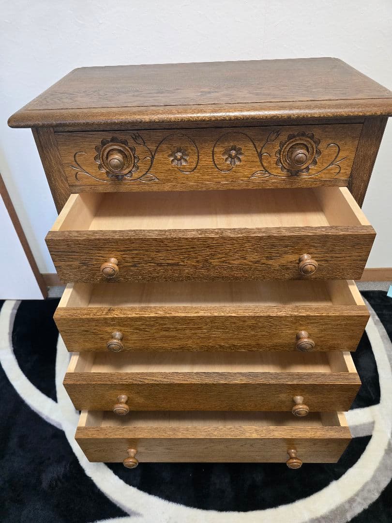 美品 勇峰工芸　雅　花柄チェスト　ナラ材家具　 旭川家具　伝統工芸品