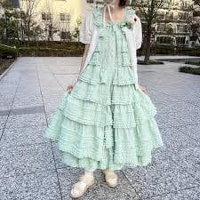 ピンクハウス♡綿ローンの段々フリル♡サテンリボンデザインのキャミソールワンピース