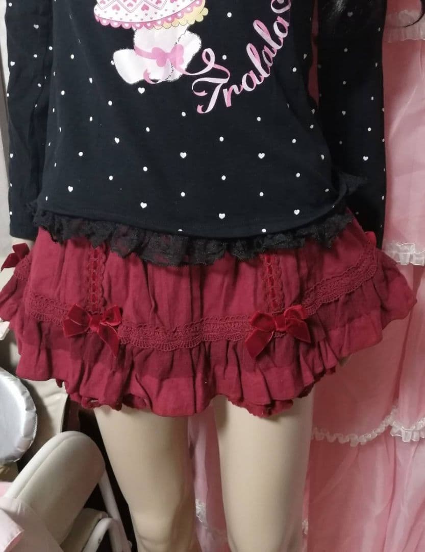 リズリサ　フリル付きワインレッドショートパンツ　バレエコア　fairy core