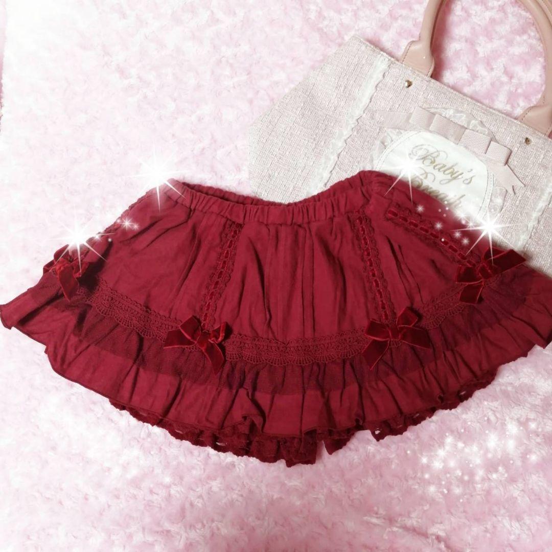 リズリサ　フリル付きワインレッドショートパンツ　バレエコア　fairy core