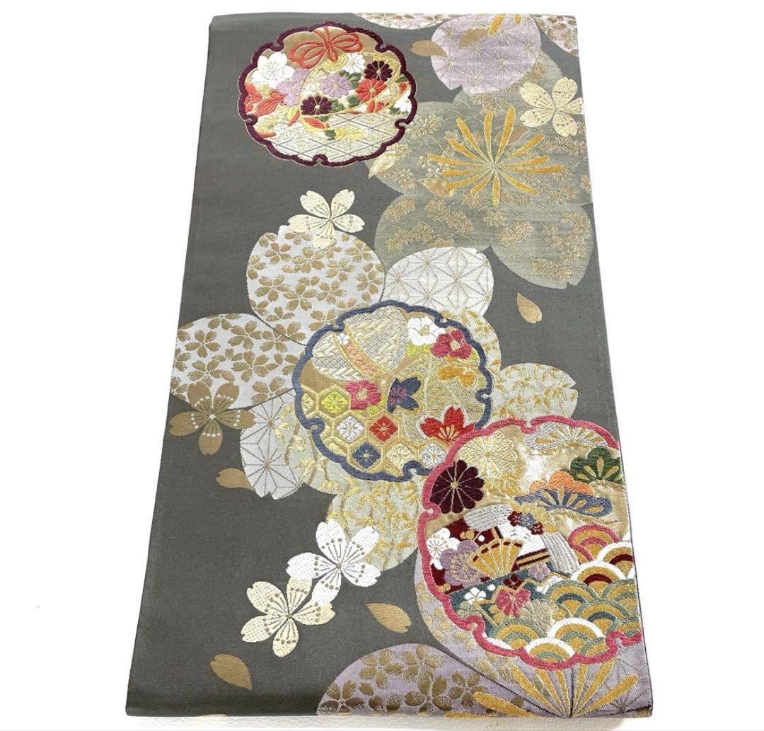 専用帯5928 5748 二点セット ●高級 正絹 見返り美人 六通 袋帯 月