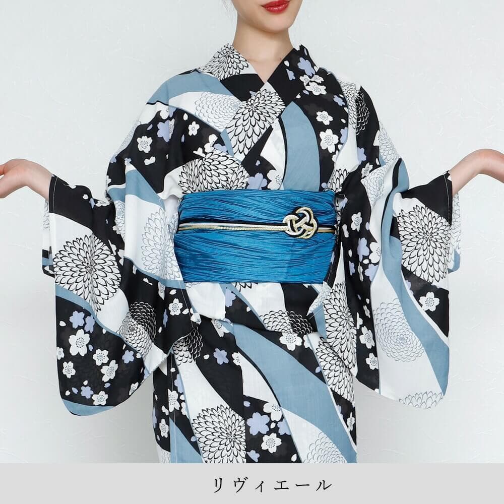 ◆ノー皺加工最高級カルキュロ◆黒菊桜モダン浴衣◆しわにならない浴衣◆新品未使用