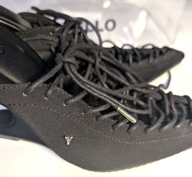 【YELLO 】レースアップミュールパンプス Mサイズ23.5cm 黒