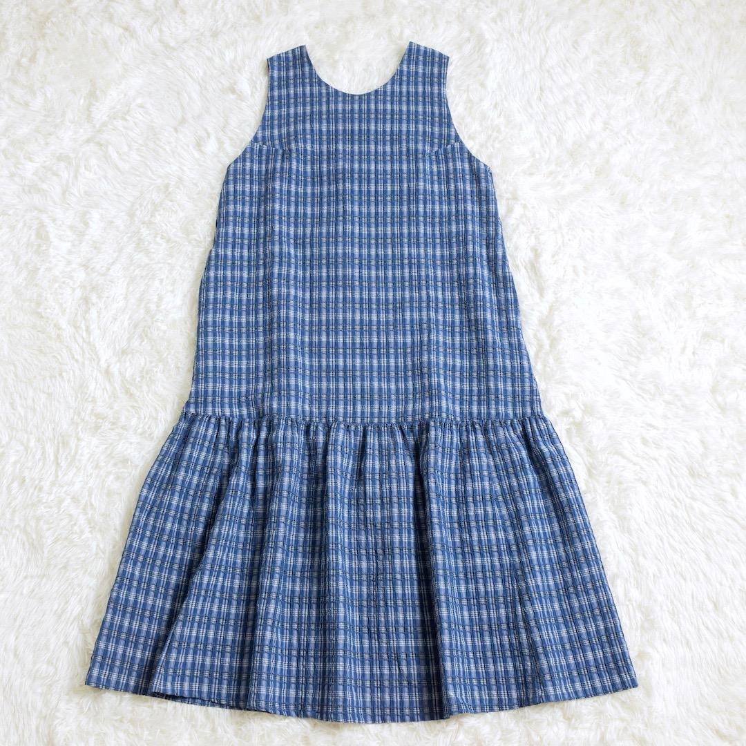 美品 ビュルデサボン 2025SS ジャカード CHECK ワンピース ブルー