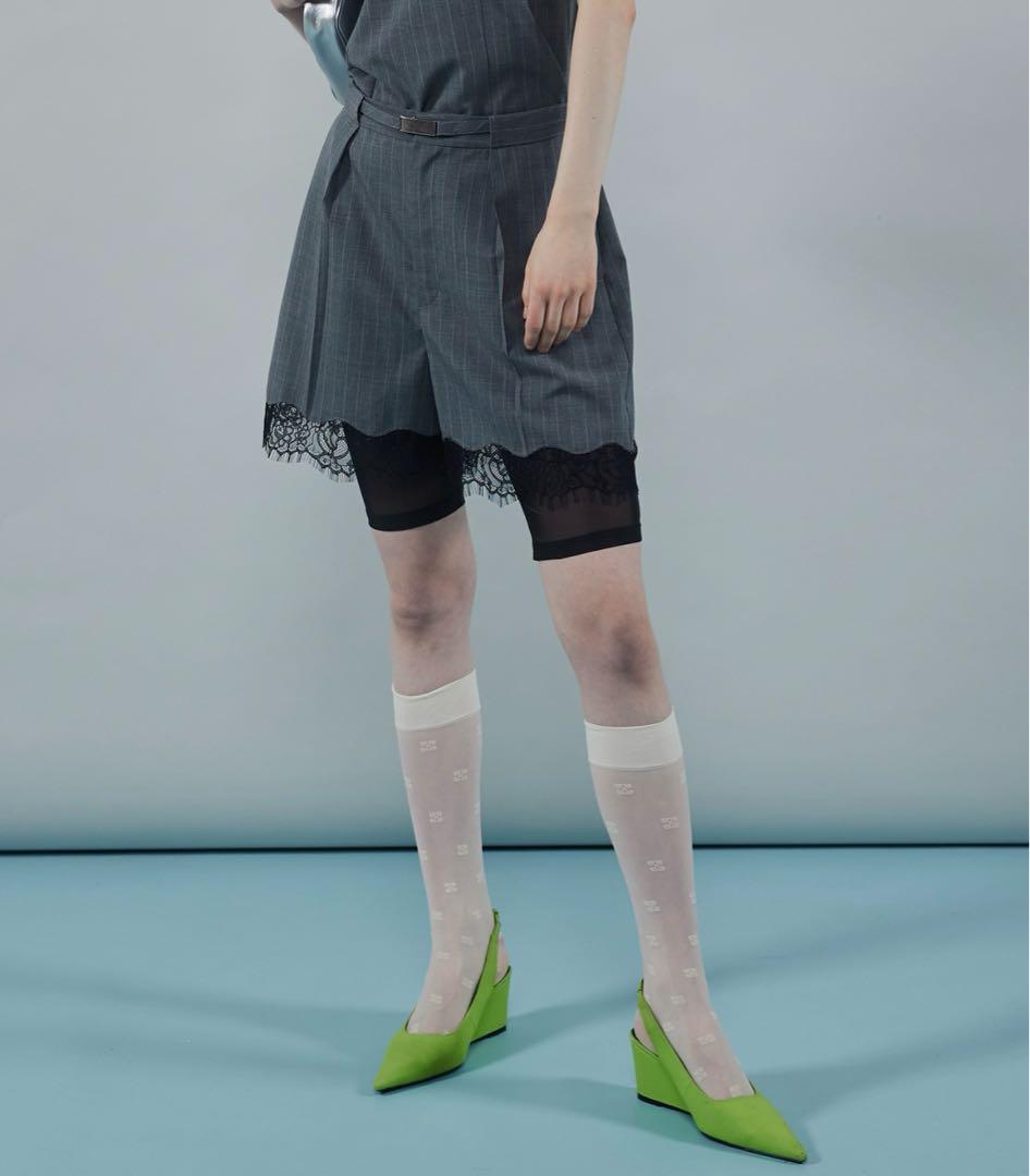 完売品 maison special ピンクストライプレースショートパンツ グレ