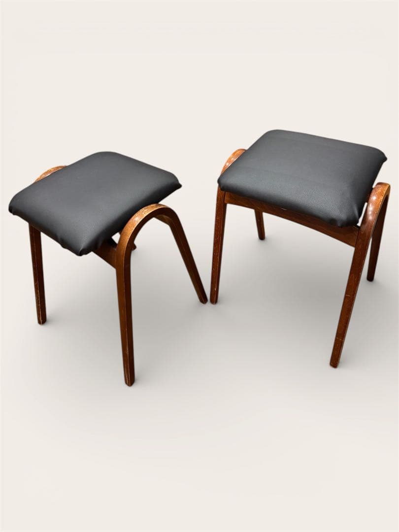 秋田木工 曲木スツール 2脚セット 座面リメイク品 DIY向け 北欧風