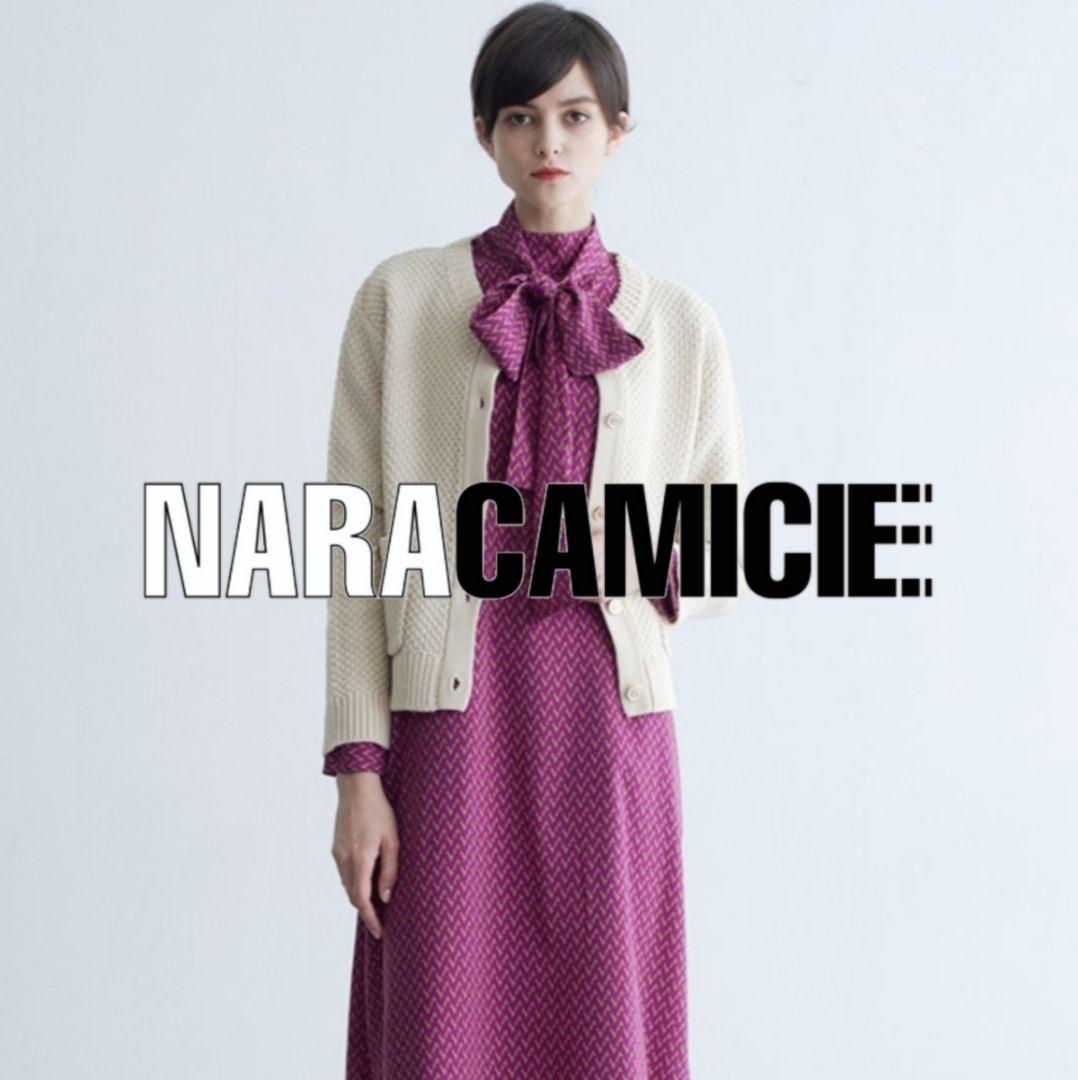 【極美品25300】ナラカミーチェ♦️2026✨幾何柄スタンドネックリボン付OP