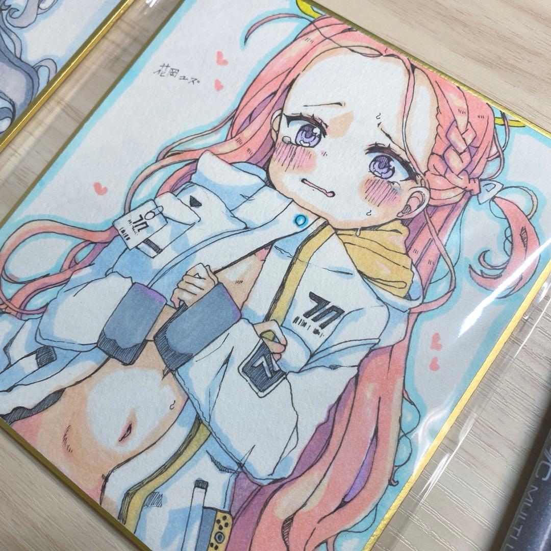 と*ん様 ブルアカ 花岡ユズ ファンアート ハンドメイド 色紙