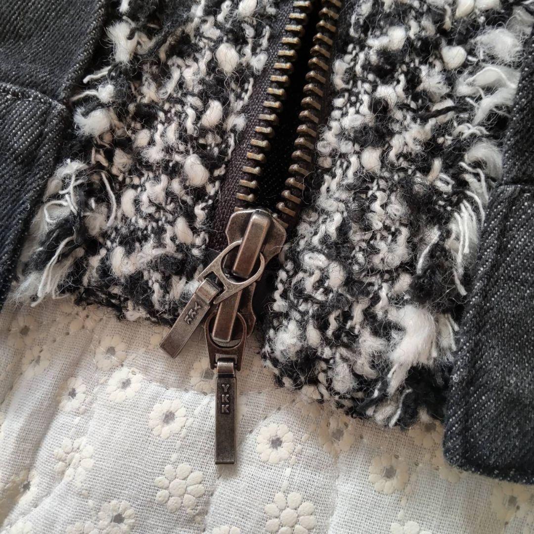 美品✨QTUME クチューム★ノーカラー ツイードデニムジャケット Mサイズ