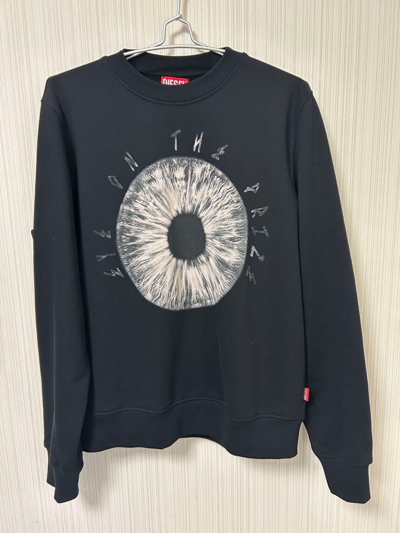 DIESELアイプリント ブラックメンズ スウェット プルオーバー プリント