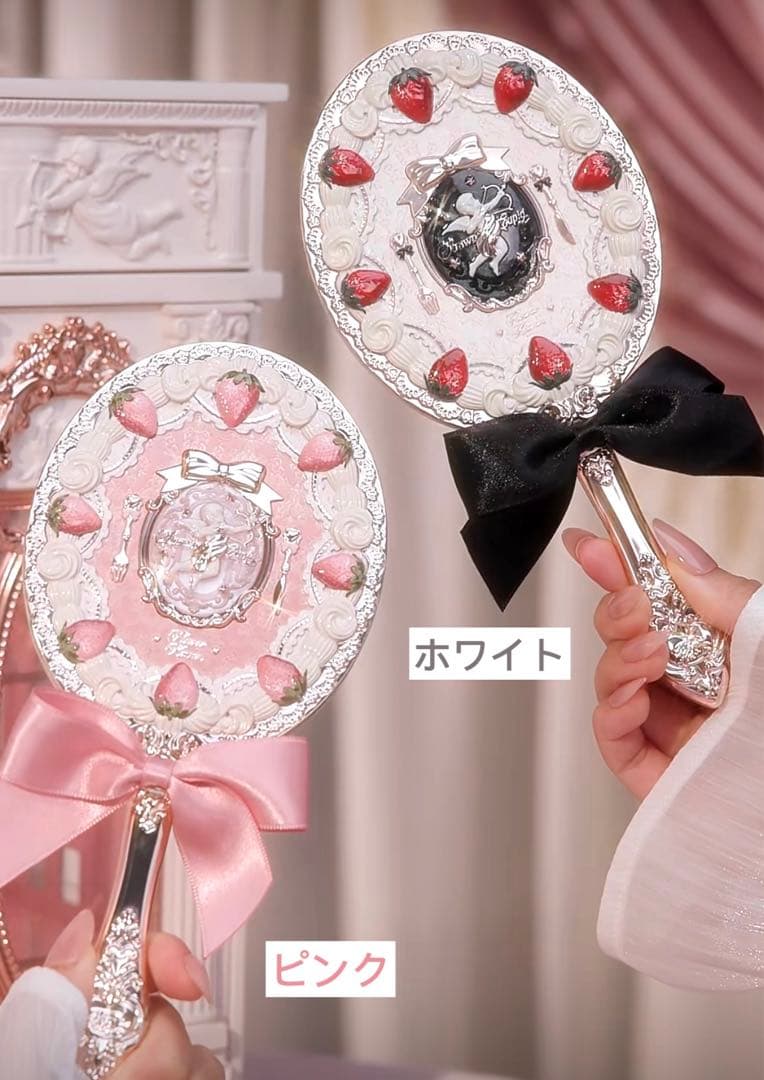 【5点セット】フラワーノーズ　ストロベリーキューピッドハンドミラー＆ヘアクリップ