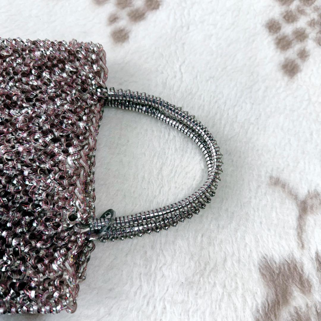 アンテプリマ パーティー バッグ ピンクシルバー ワイヤー ミニ スクエア