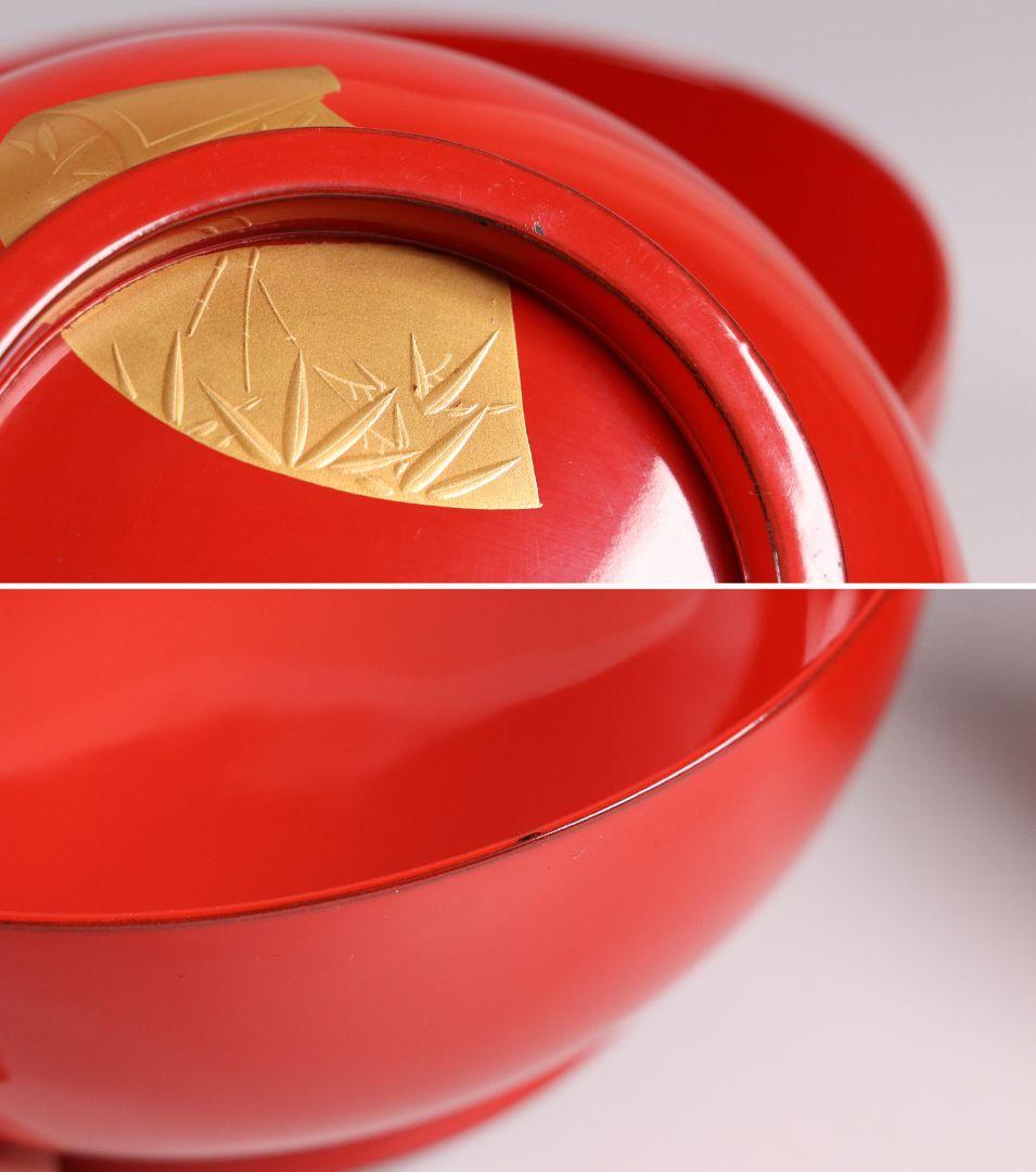 CK87 輪島塗 扇面四君子 金蒔絵 朱塗椀 三客 木製漆器 / 茶懐石 菓子椀