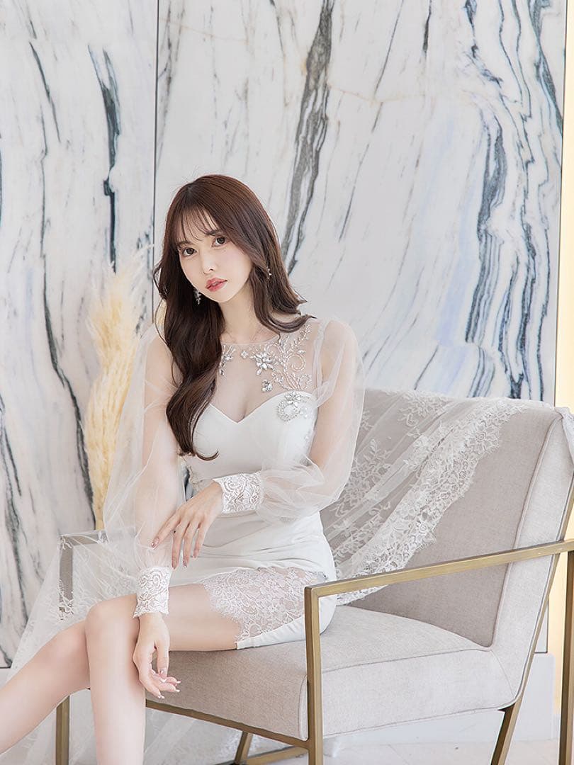 シースルービジューレース♡キャバドレス ミニドレス ジュエルズ ローブドフルール