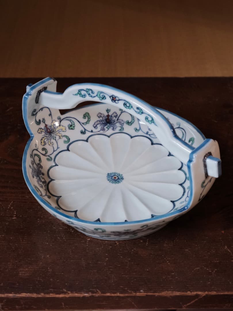 古余呂技窯　川瀬竹春 順一　豆彩蘭唐草文手　菓子器　茶道具　箱付　Q1720