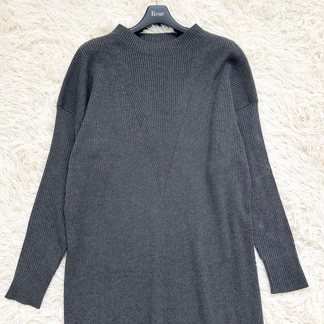 アドーア　近年　リラックスリブニットワンピース　マキシ丈 ダークグレー　M