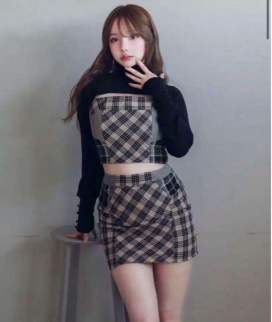 andmary ルナチェックセットアップ(下) ミニスカート　ベージュ