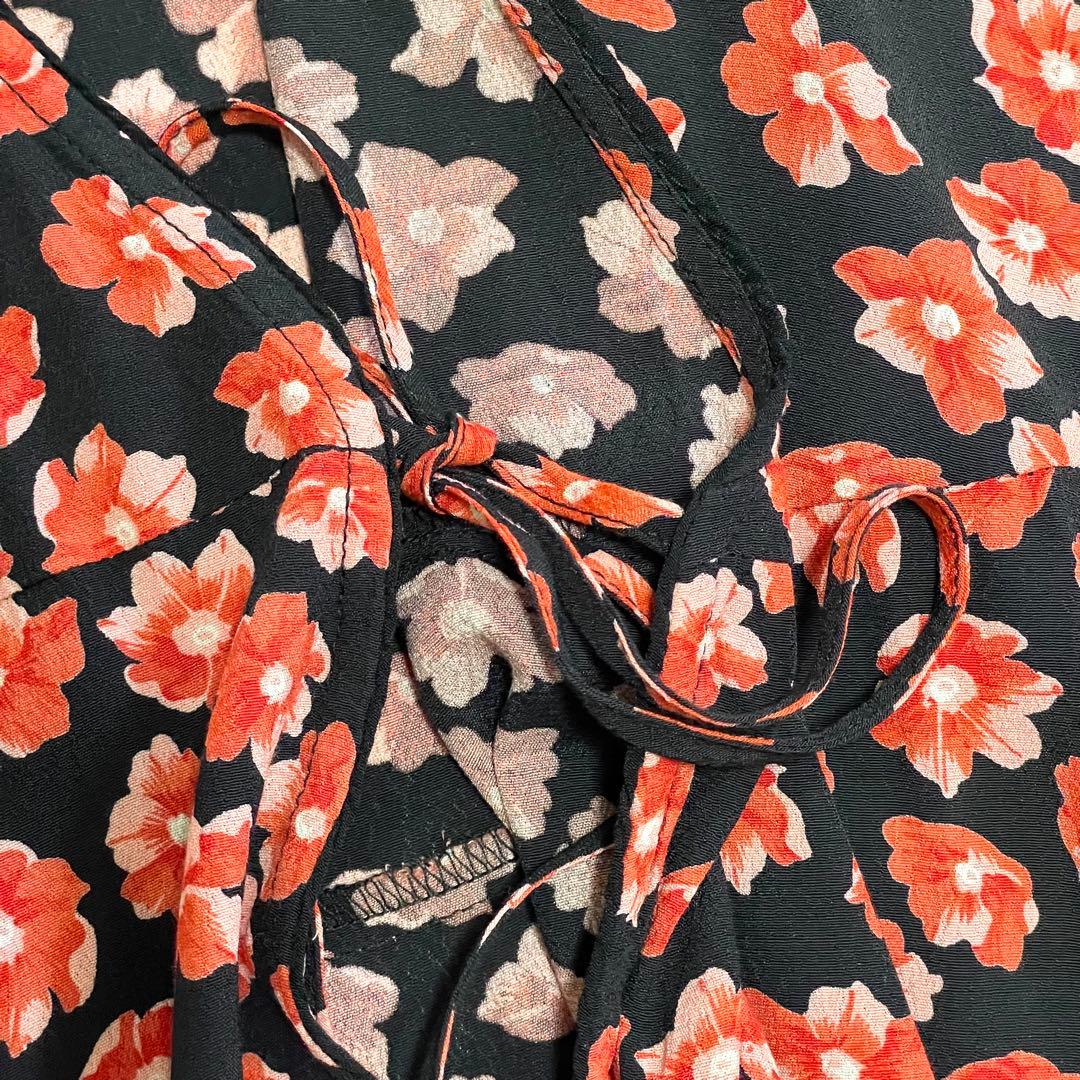 極美品 GANNI 花柄ラップワンピース カシュクール Aライン 40 赤 黒