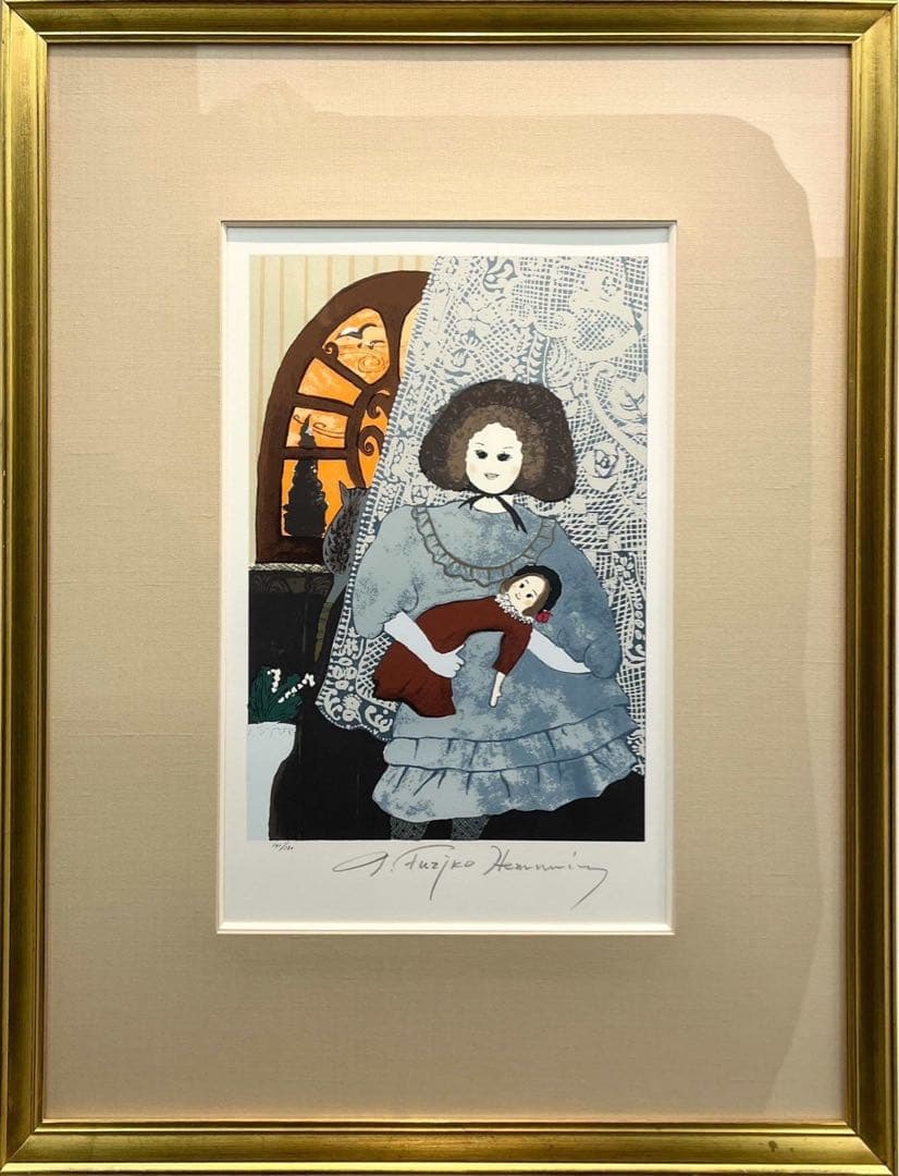 フジコ・ヘミング　「人形を抱く少女」2008年制作限定160 　シルクスクリーン
