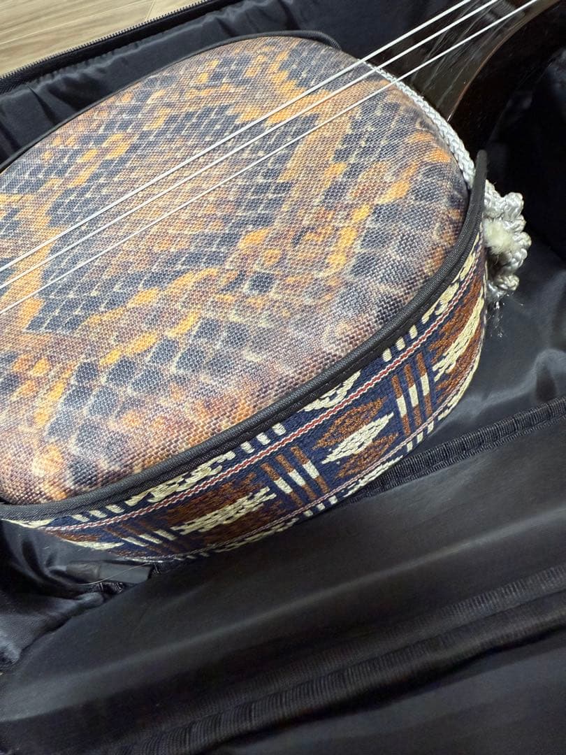 美品　沖縄三線 本革 蛇柄 強化張り 沖縄三味線 和楽器 ソフトケー