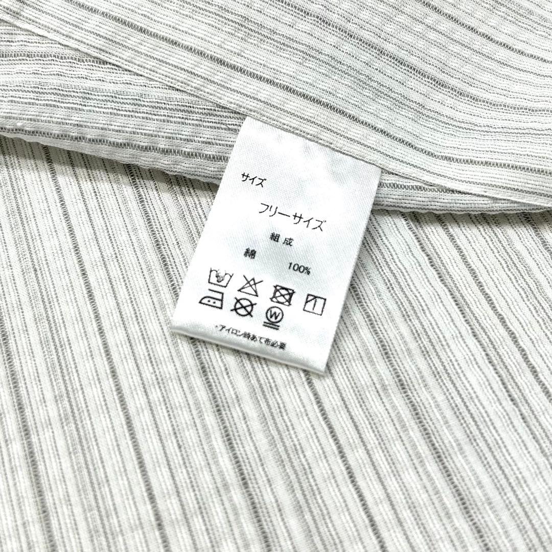 古典しじら織　浴衣　綿　粋な夏着物　縞柄　献上帯 半幅帯白　2点　0715①