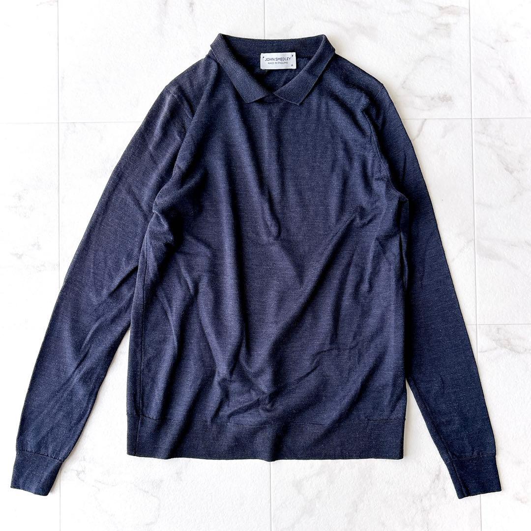 ジョンスメドレー＊ポロニット M ネイビー 薄手 ウール100% クレリック