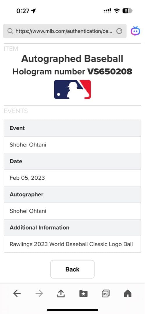 【じゃりんこ】大谷翔平 WBC公式球 直筆サインボール MLB公式