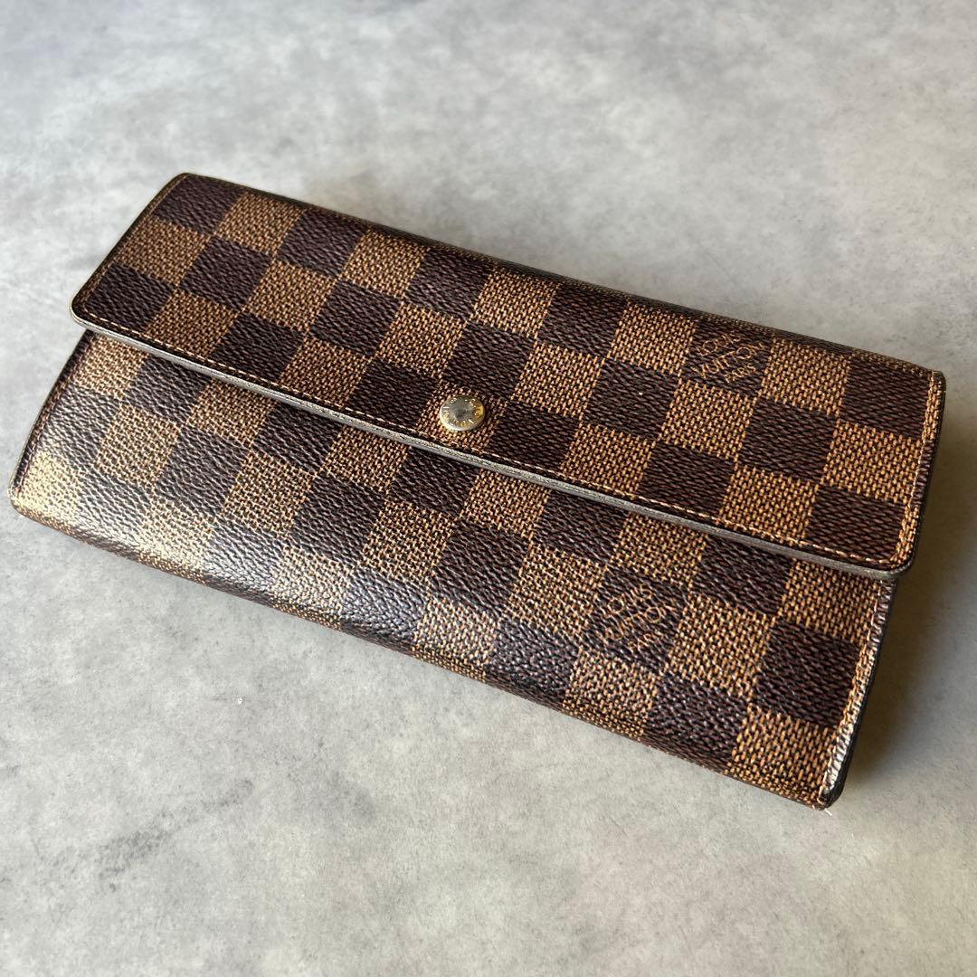 ルイ・ヴィトン ポルトフォイユ・サラ ダミエ・エベヌ 長財布 イニシャル刻印あり