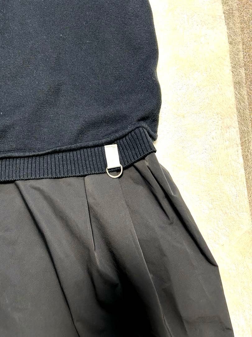 美品！ランバンスポール38ニットとナイロンのドッキングワンピース 黒