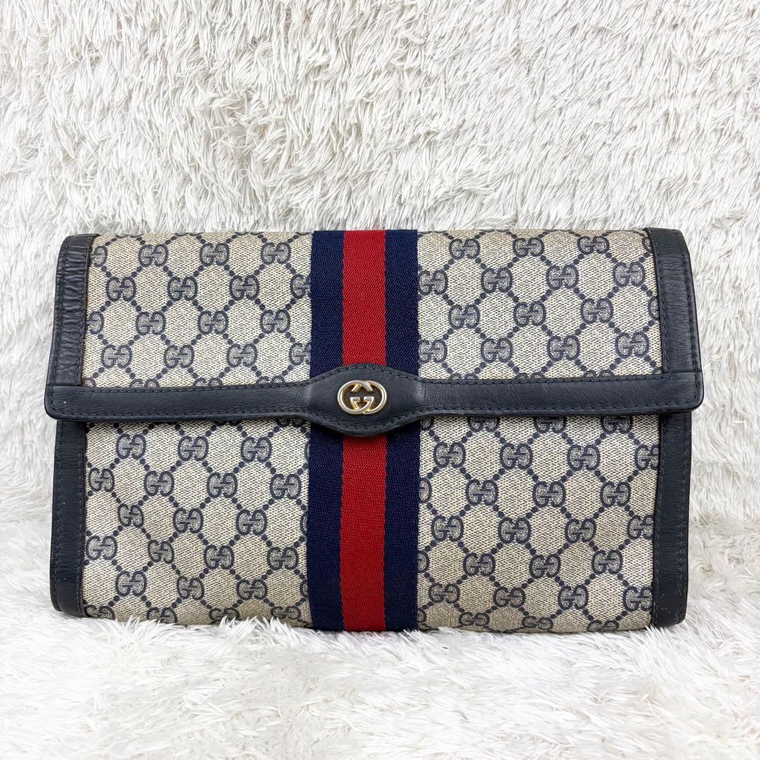【美品】オールドグッチ シェリーライン GGスプリーム ロゴ金具 クラッチバッグ